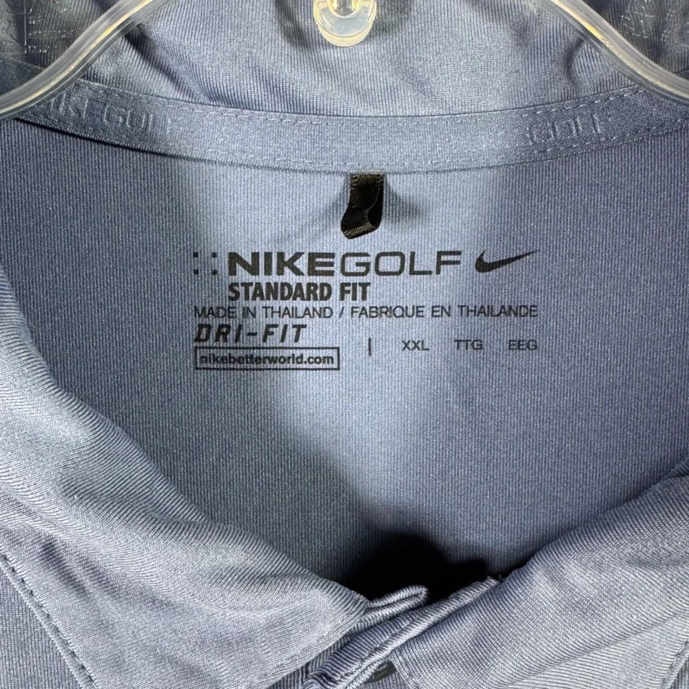 Nike Golf Polo Shirt Dri-Fit Standard Fit Performance Wicking Blue Gray Mens 2XL